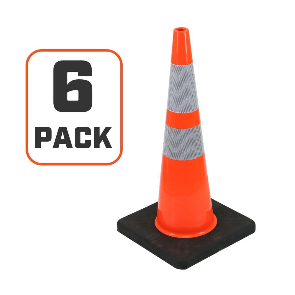 PRIVATE BRAND UNBRANDED 28 in. Orange Reflective PVC Injection Molded Safety Cone (6-Pack)