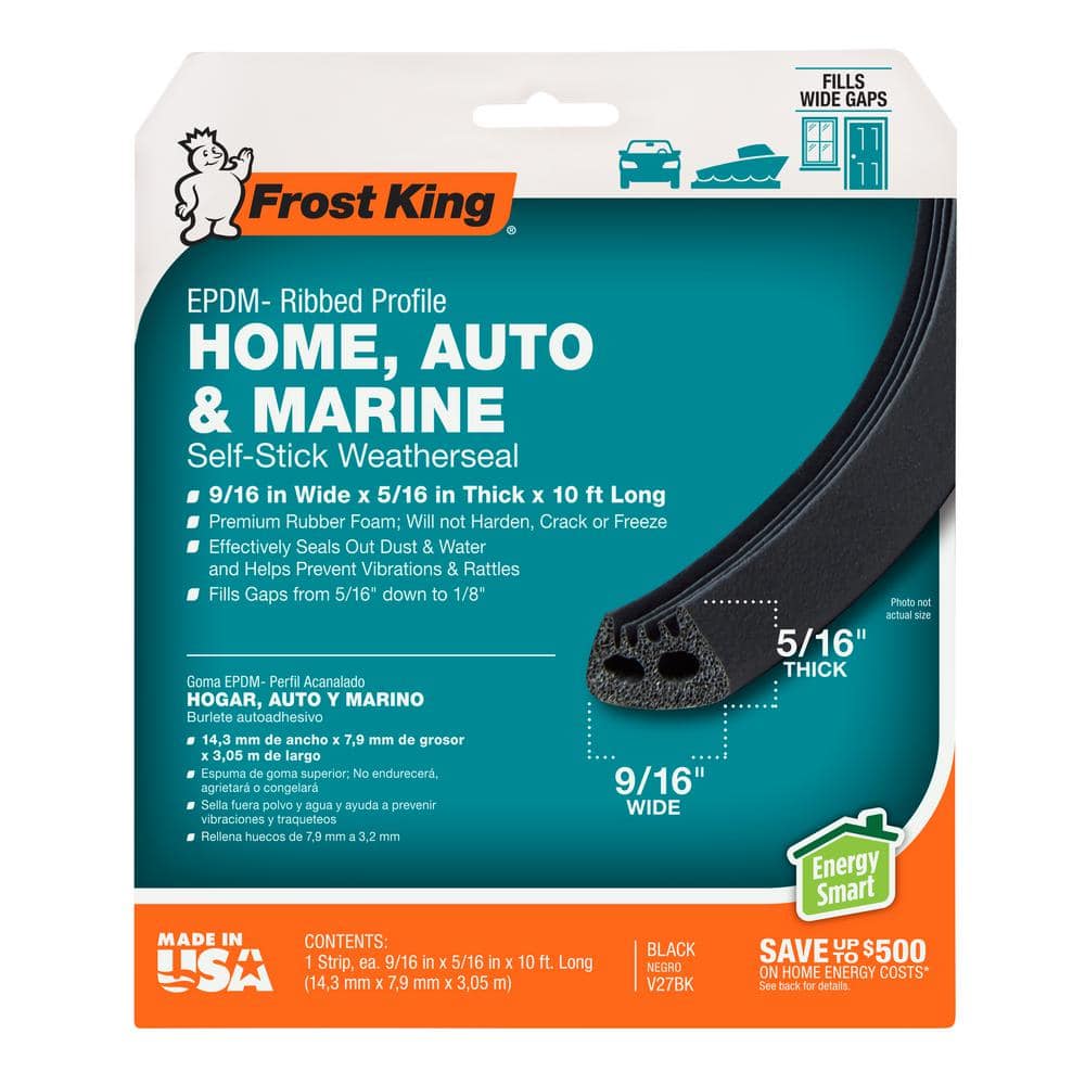 Frost King E/O 9/16 in. x 5/16 in. x 10 ft. Black EPDM Cellular Rubber Weather-Strip Tape Cushioned Ribbed (2)