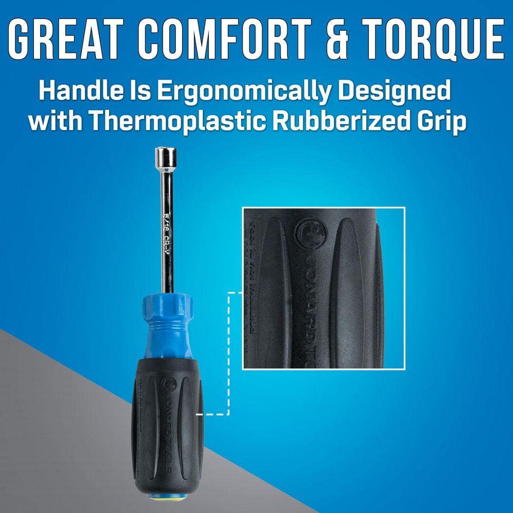 JONARD TOOLS Nut Driver, 5/16 in. Hex Tip, 3 in. Hollow Shaft with Wide Ergonomic Comfort Grip, Blue (3)