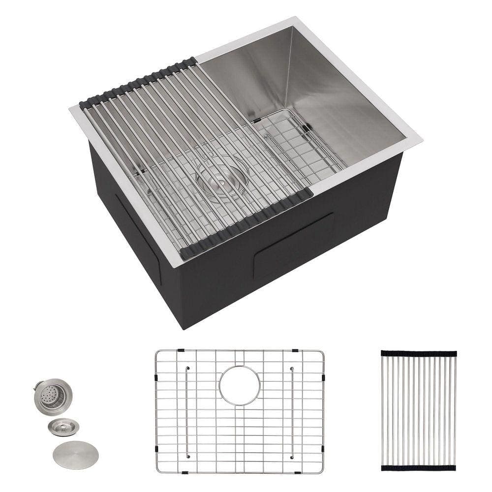 Fulorni 24 in. Undermount Single Bowl Laundry/Utility Sink, 16-Gauge Stainless Steel Deep sink with Accessories