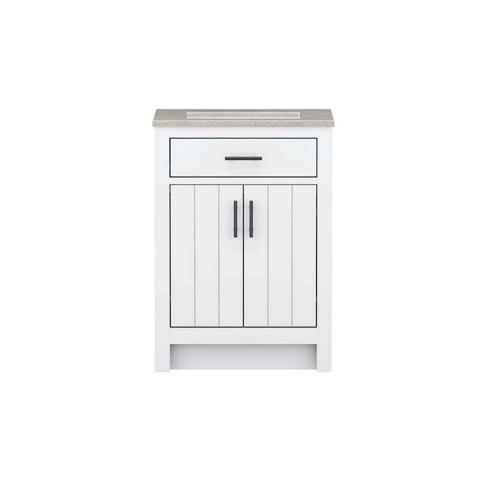 Glacier Bay Daney 25 in. Single Sink Freestanding White Bathroom Vanity with Gray Cultured Marble Top (Assembled) (3)