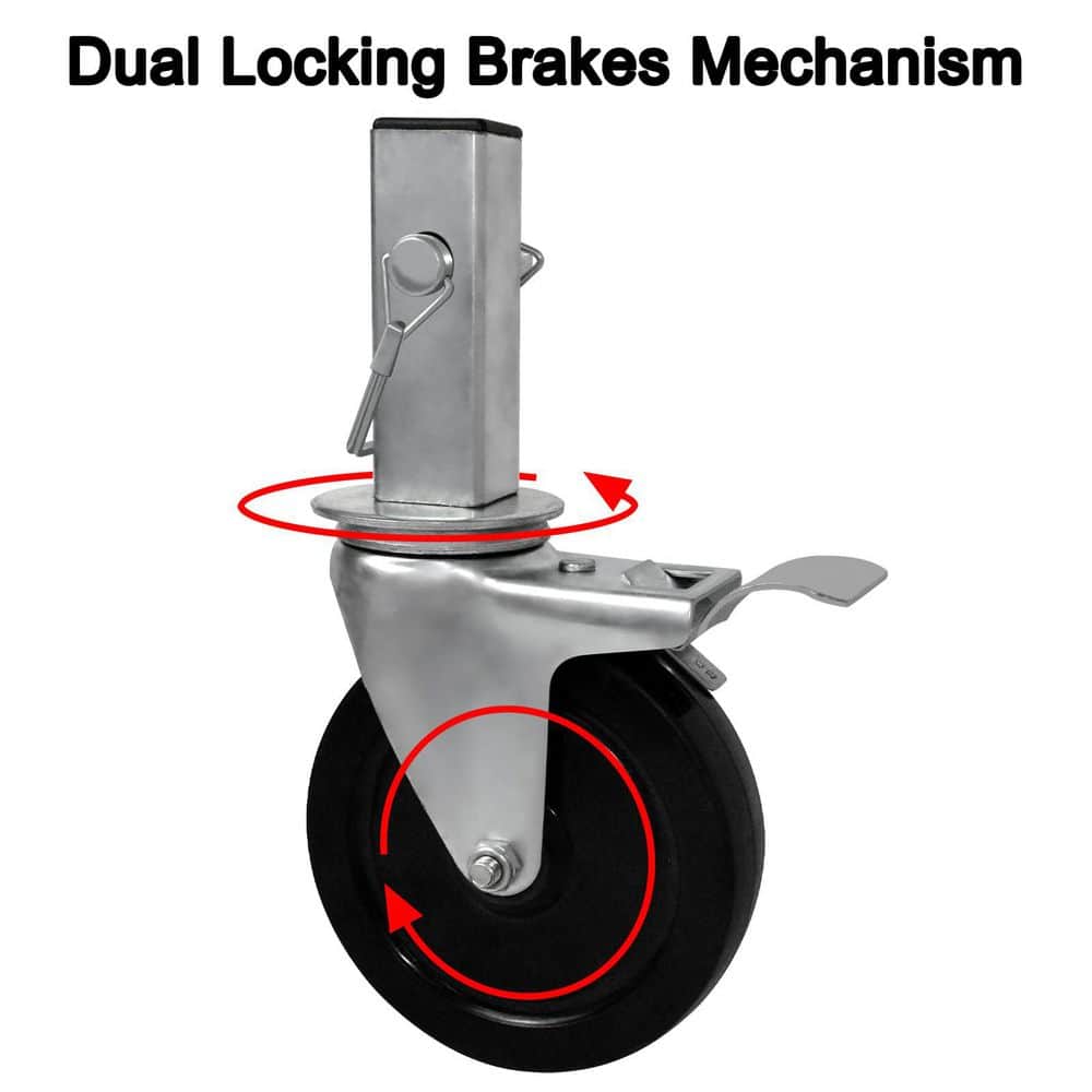 Laybus 5 in. Stainless Steel Scaffolding Wheels with Dual Locking Brakes, 440 lb. Capacity Per Wheel, Scaffolding Accessories (3)