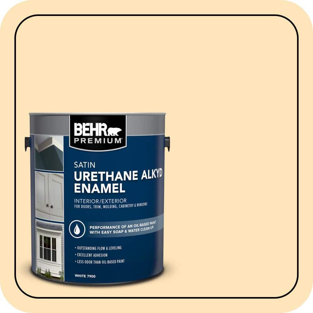 BEHR PREMIUM 1 gal. #300A-2 Whisper Yellow Urethane Alkyd Satin Enamel Interior/Exterior Paint