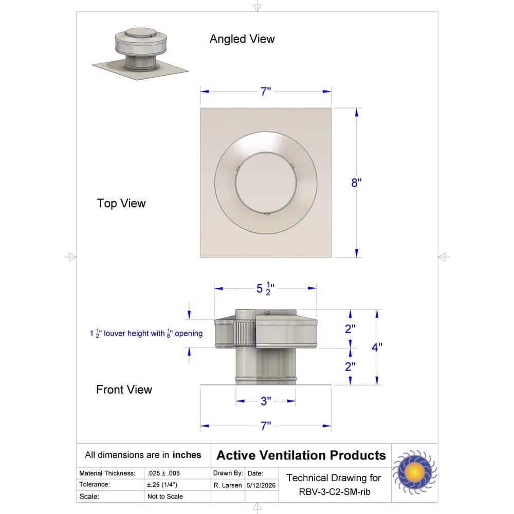 Active Ventilation 3 in. Dia. Aluminum Static Roof Vent NFA 7 sq. in. for SM-Rib Panel Roofs 2 in. Collar Mill Finish (2)