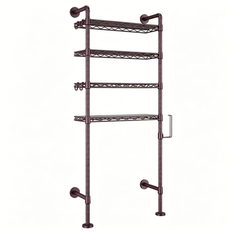Whatseaso 25.6 in. W x 74.3 in H x 9.7 in. D Metal in Brown Over The Toilet Storage Cabinet Toilet Storage with Paper Hook (1)