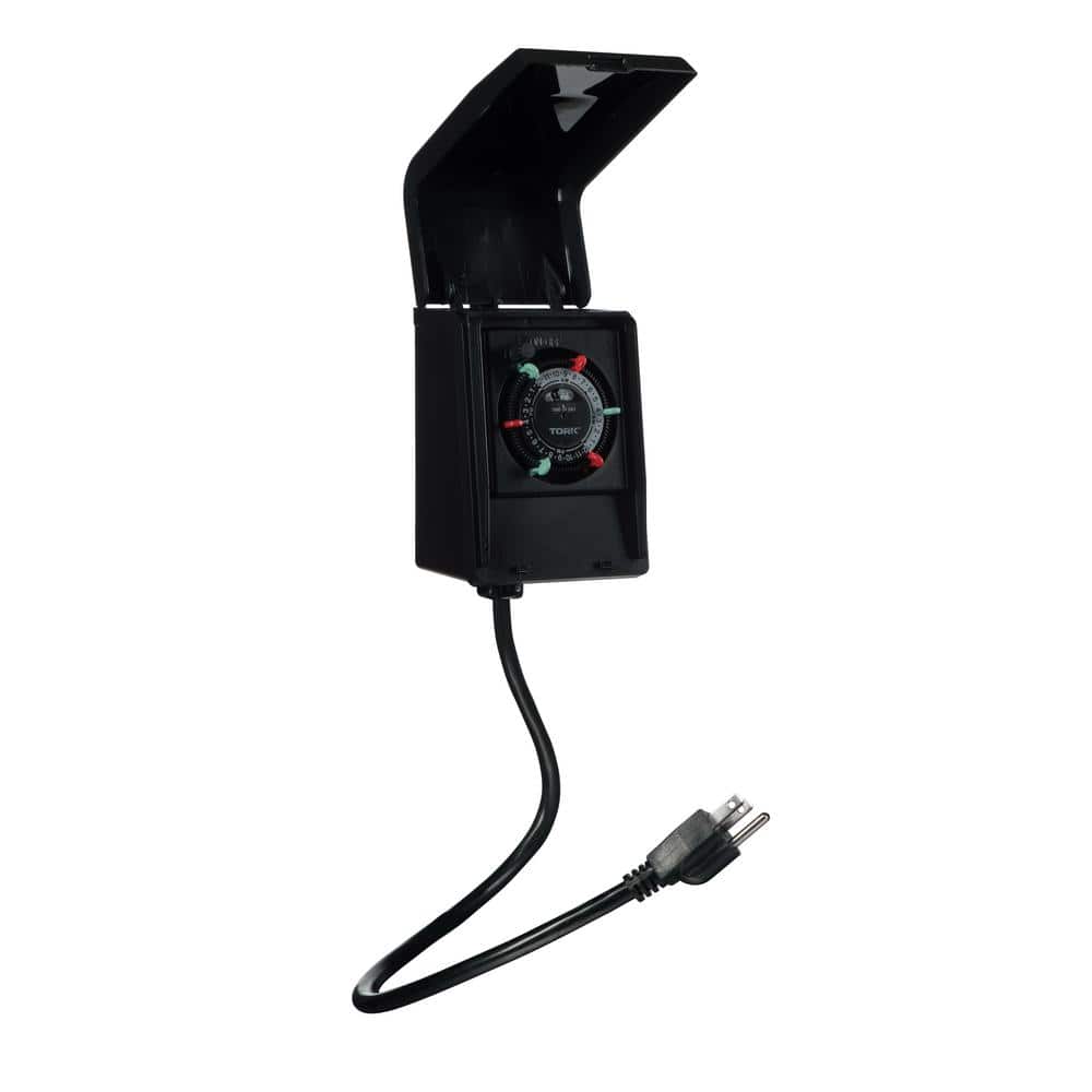TORK 15 Amp 24-Hour Indoor/Outdoor Plug-in Heavy Duty Mechanical Timer with 2-Grounded Outlets in Black (3)