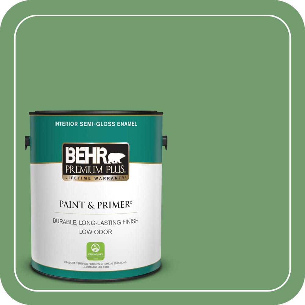 BEHR PREMIUM PLUS 1 gal. #450D-6 Shire Green Semi-Gloss Enamel Low Odor Interior Paint & Primer