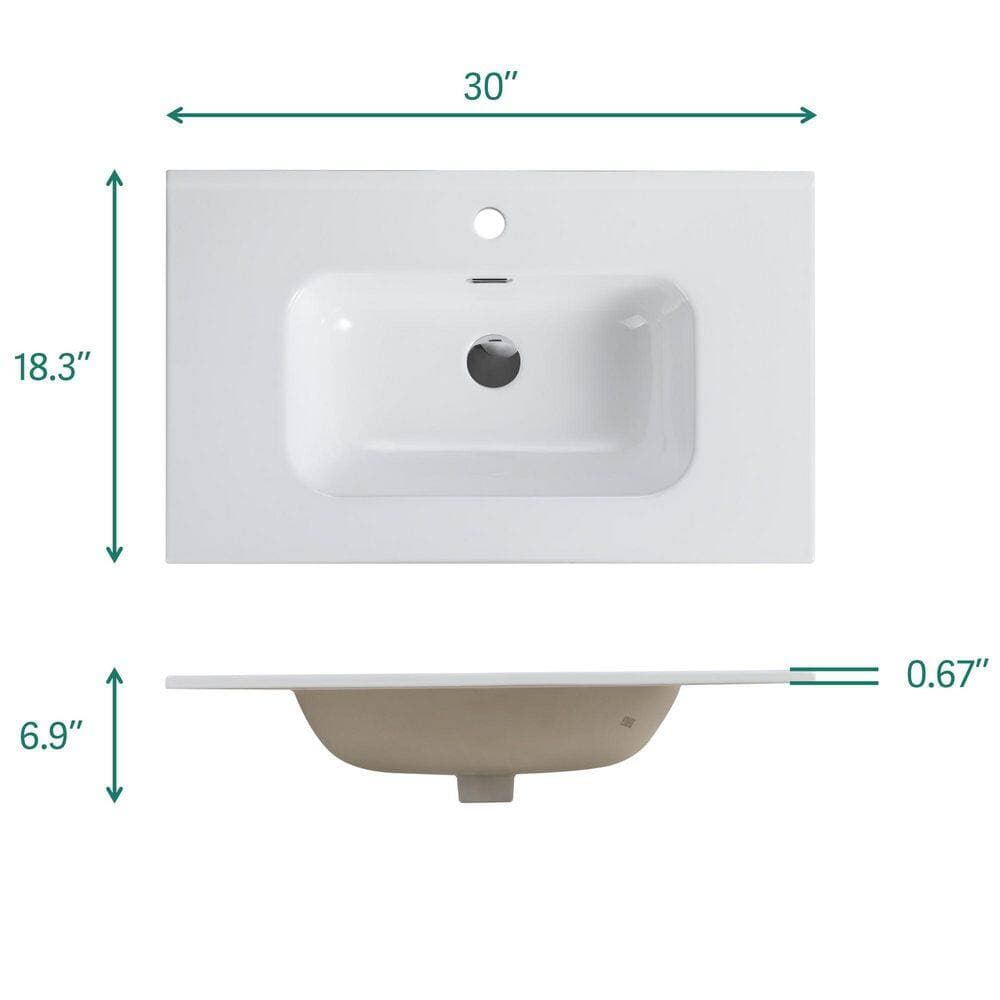 Boyel Living 29.92 in. W 18.3 in. D Ceramic Vanity Top with Basin (Cabinet, Faucet and Drain are NOT included.) (3)