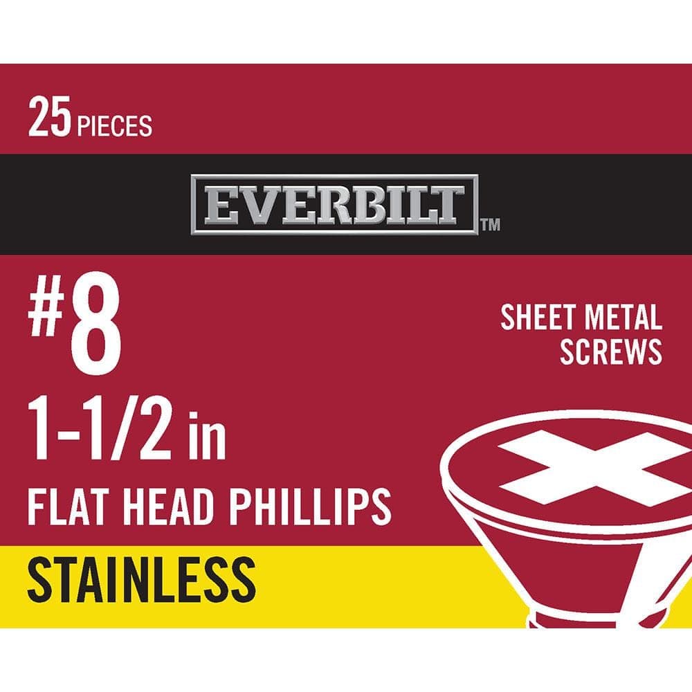 Everbilt #8 x 1-1/2 in. Phillips Flat Head Stainless Steel Sheet Metal Screw (25-Pack) (2)