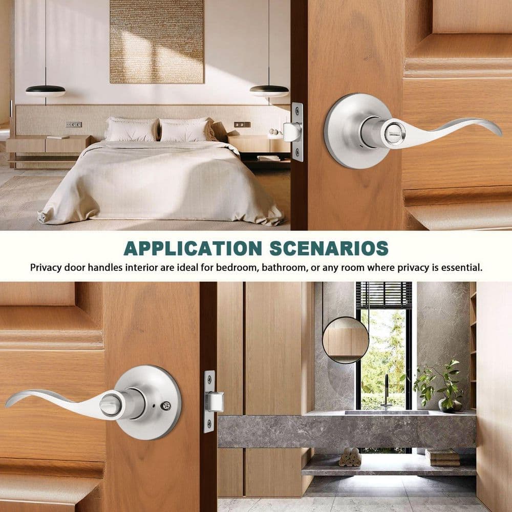 Wudkey 5-Piece Interior Bathroom Privacy Door Levers Included Door Handle in Brushed Nickel, Fit Standard-sized Doors (3)