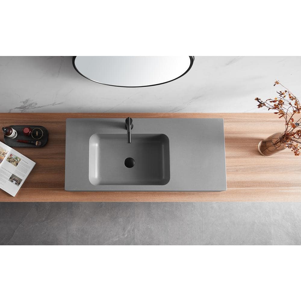 SERENE VALLEY 47 in. Dual Mount Granite Composite Bathroom Sink with Single Faucet Hole in Matte Gray (3)
