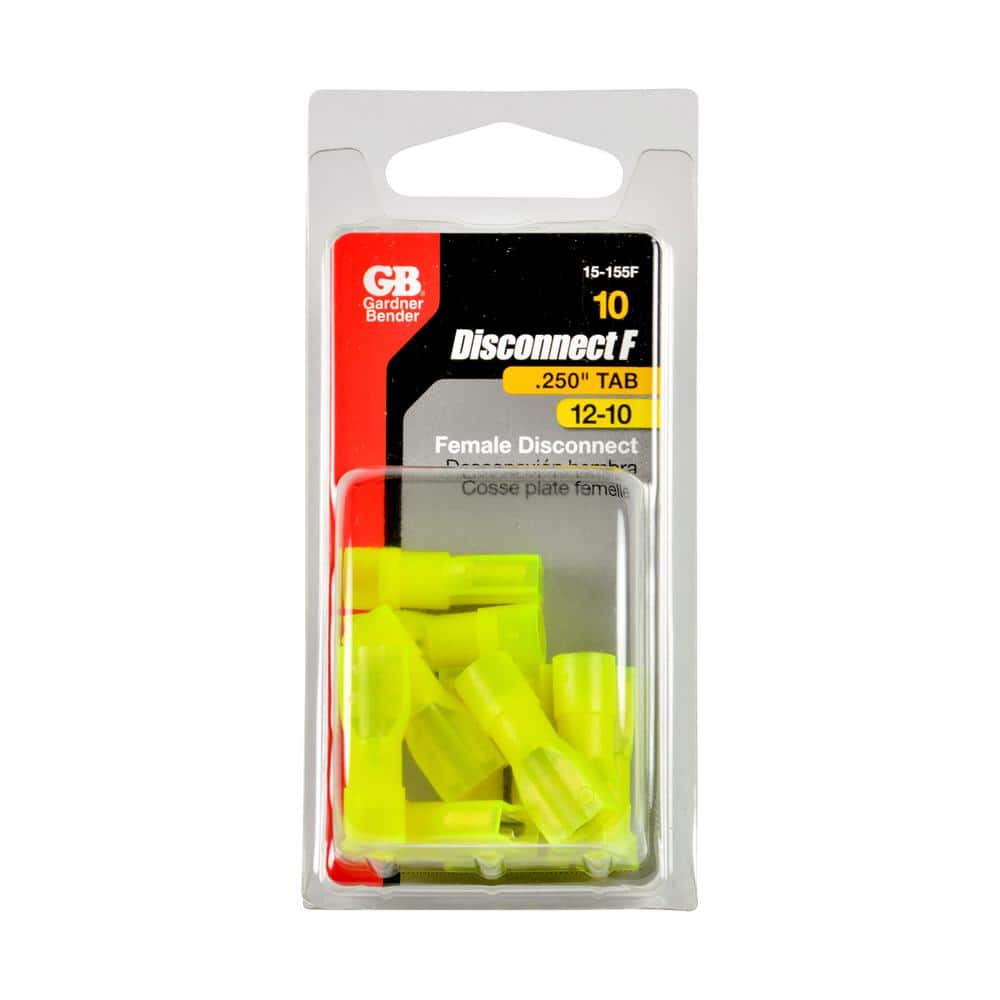 Gardner Bender 12 -10 AWG 0.25 in. Tab Female Fully-Insulated Disconnect, Yellow (10-Pack) (2)