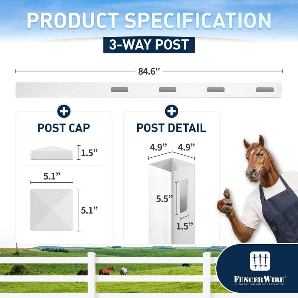 Fencer Wire 5 in. x 5 in. x 7 ft. White Vinyl Universal Fence Post with Cap and Hole Covers (5-Pack) (2)