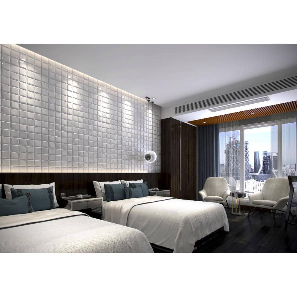 Dundee Deco Falkirk Fifer 20 in. x 20 in. Paintable Off White Geometric Cubes Fiber Decorative Wall Paneling (3)