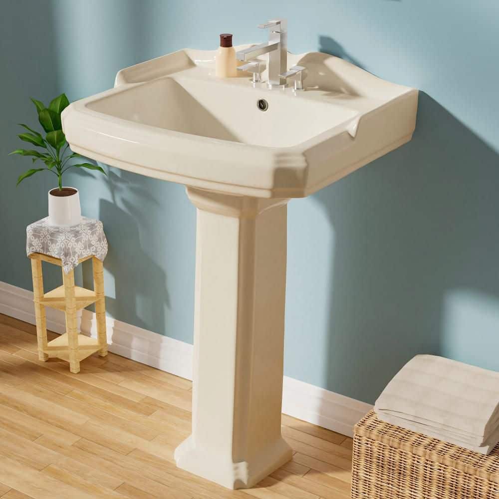 Aguamaph 19 in. D x 23 in. W Pedestal Combo Bathroom Sink in Bone Vitreous China Rectangular Pedestal Bathroom Combo Sink