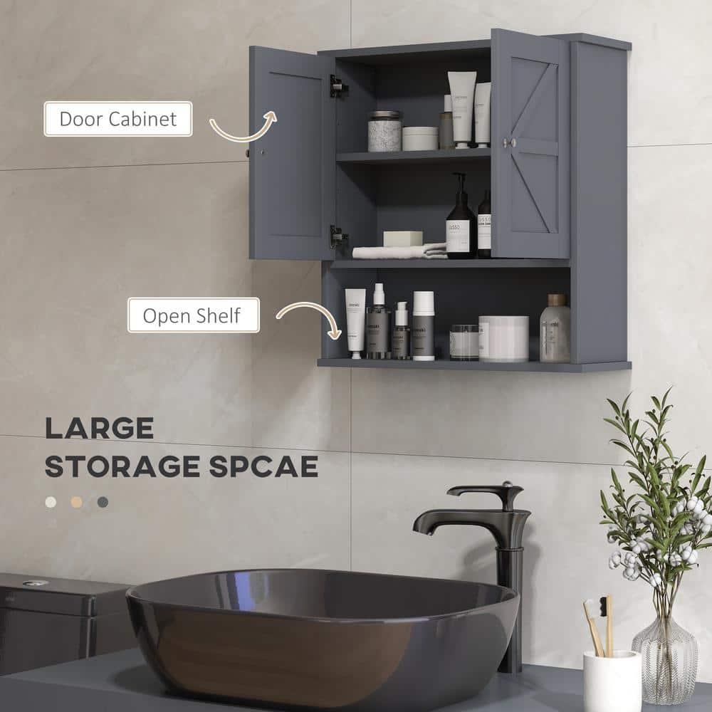 WELLFOR 22.75 in. W x 7.75 in. D x 24.25 in. H Bathroom Storage Wall Cabinet in Dark Gray (3)