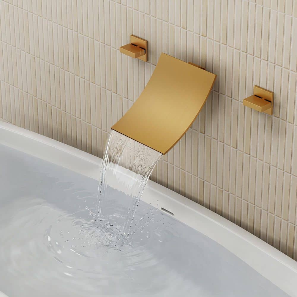 EVERSTEIN 2-Handle Wall Mounted Waterfall High Flow Roman Tub Faucet Rough-In Valve in Brushed Gold for Alcove Bathtubs (3)