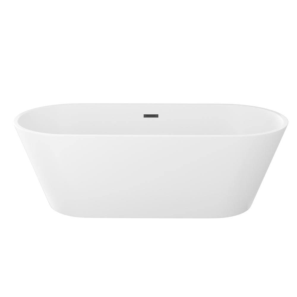 Timussi 67 in. x 31.5 in. Acrylic Freestanding Soaking Bathtub in Glossy White with Black Center Drain (2)