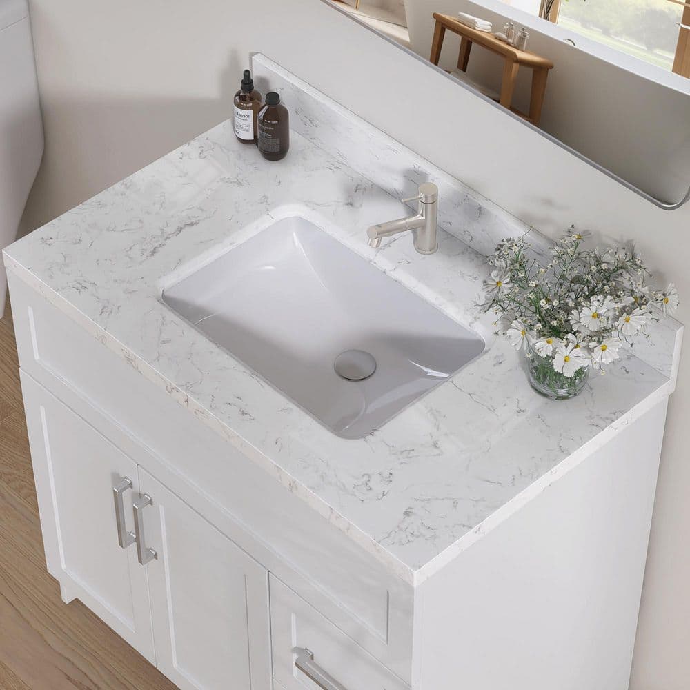 Getpro 30 in. W x 4 in. H Engineered Stone Vanity Backsplash in Carrara White for Vanity Sink Top Window Sill Door Transitions (3)