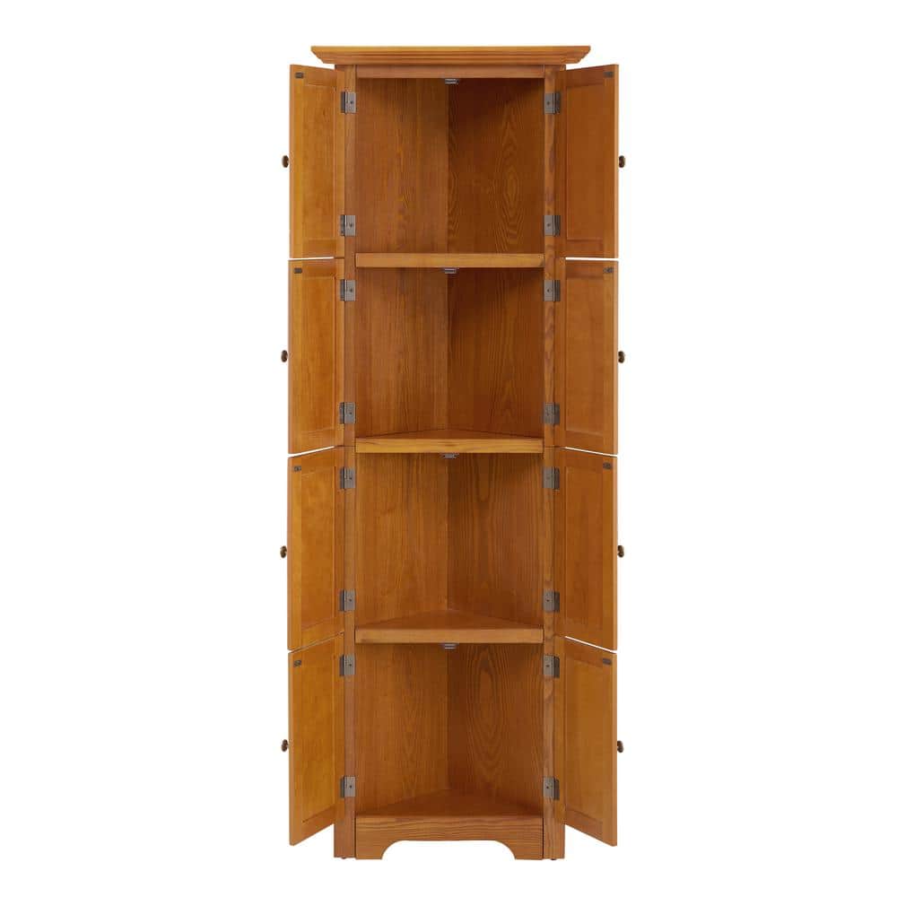 JUJABU 24.6 in. W x 17.3 in. D x 72 in. H 4-Tier Oak Brown Linen Cabinet with Adjustable Shelves and 8 Doors for Bathroom