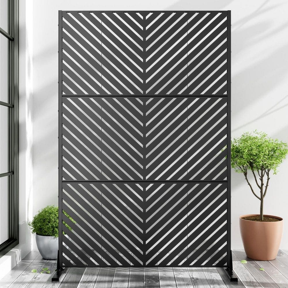 Dovelina 72 in. H x 47 in. W Galvanized Steel Metal Wall Sculptures Outdoor Fence Privacy Panels Parallel Pattern in Black (3)
