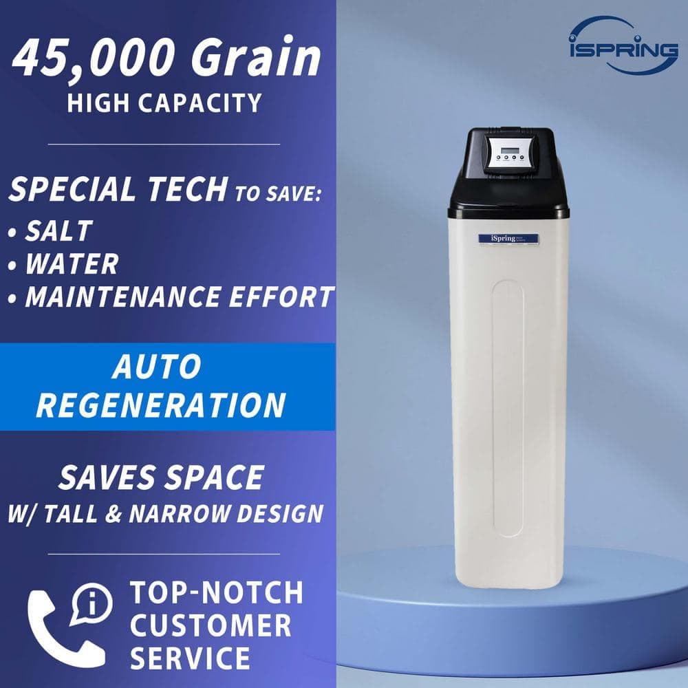 ISPRING 45,000 Grain Compact Whole House Water Softener w/ Backwash Feature for Households, Businesses, NPT Inlet/Outlet (2)
