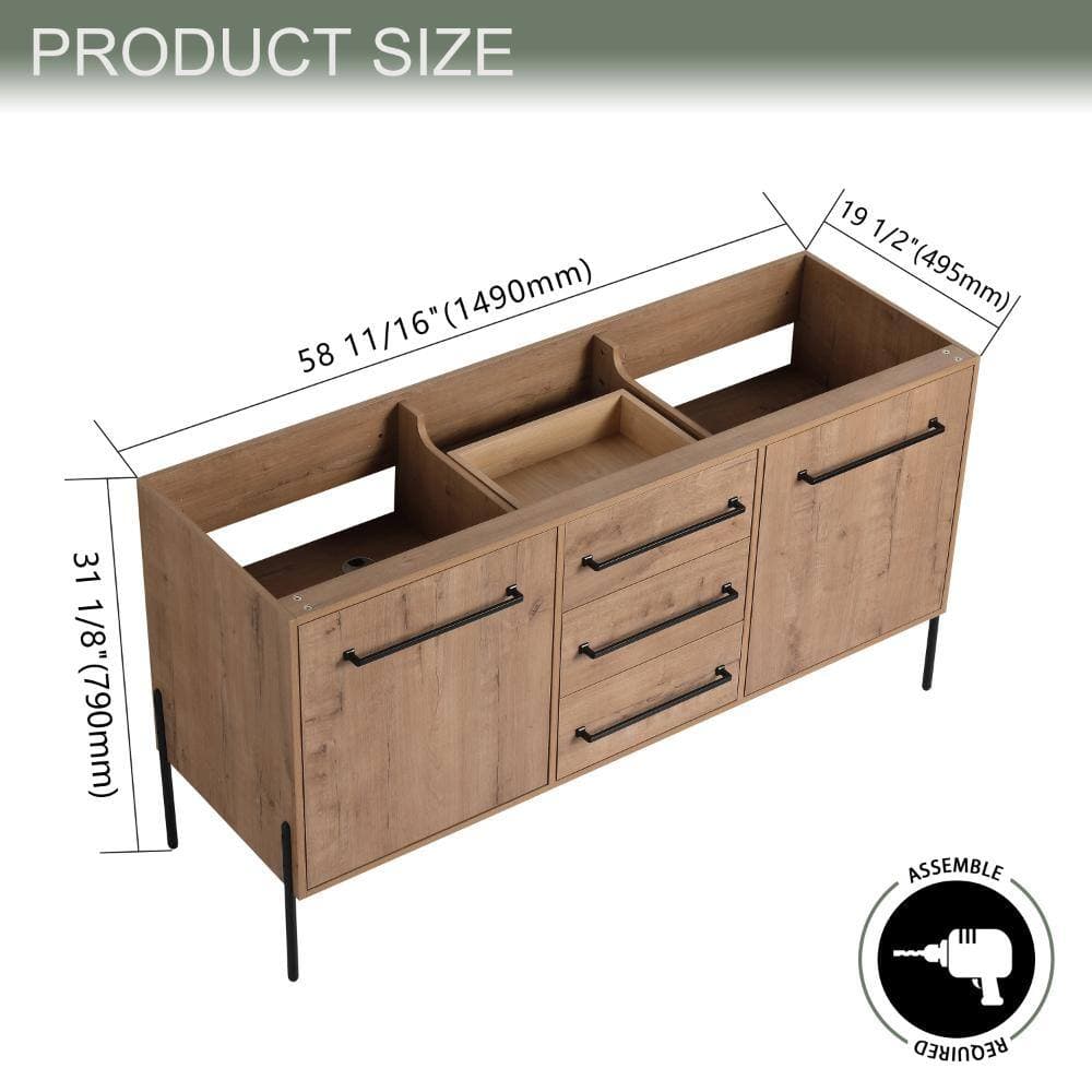 UPIKER 60 in. Freestanding Bath Vanity Cabinet without Top in Imitative Oak Unassembled (3)