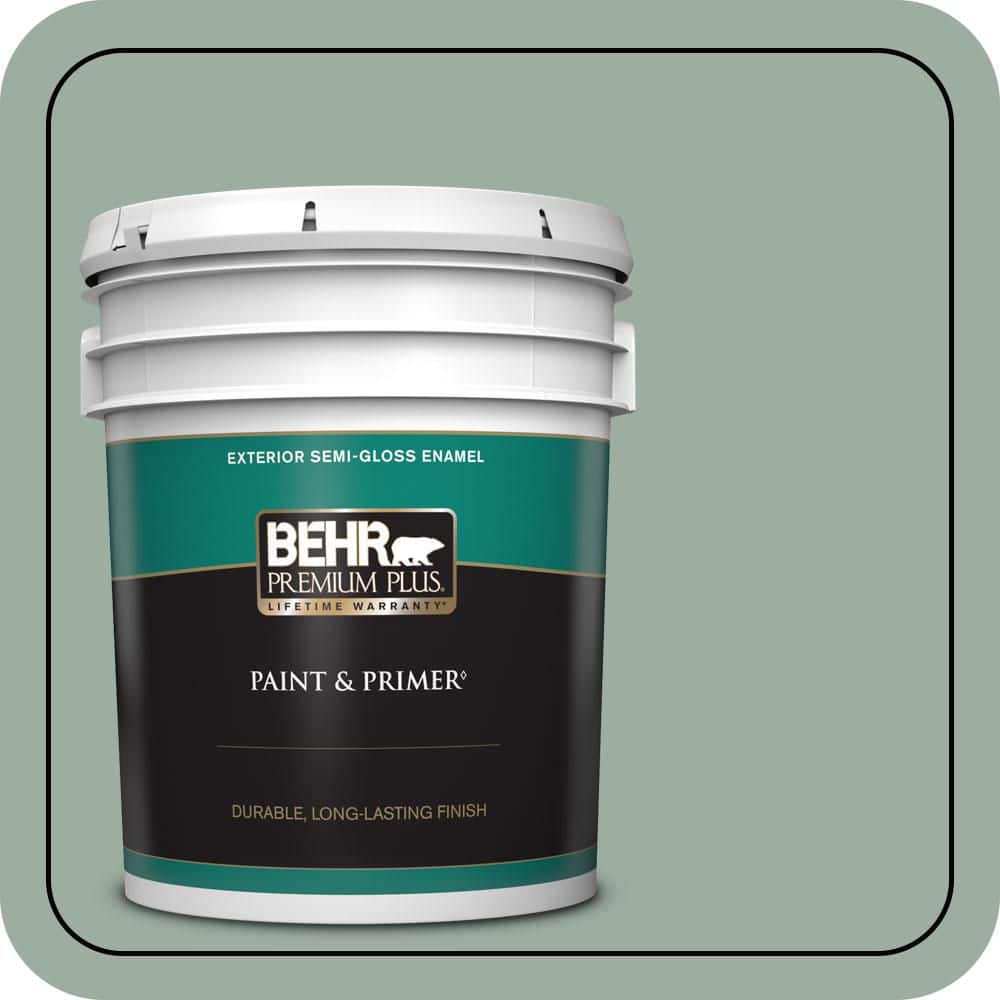 BEHR PREMIUM PLUS 5 gal. #N420-3 Misty Moss Semi-Gloss Enamel Exterior Paint & Primer