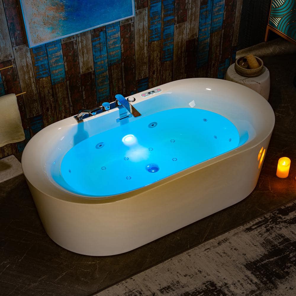 WOODBRIDGE 72 in. x 35 in. Acrylic Whirlpool and Air with Inline Heater Combination Bathtub with Center Drain and Faucet in White (1)