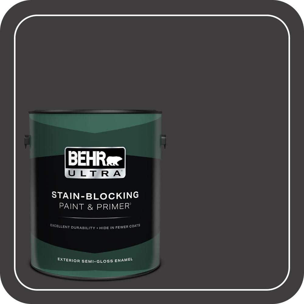 BEHR ULTRA 1 gal. #T13-3 Black Lacquer Semi-Gloss Enamel Exterior Paint & Primer