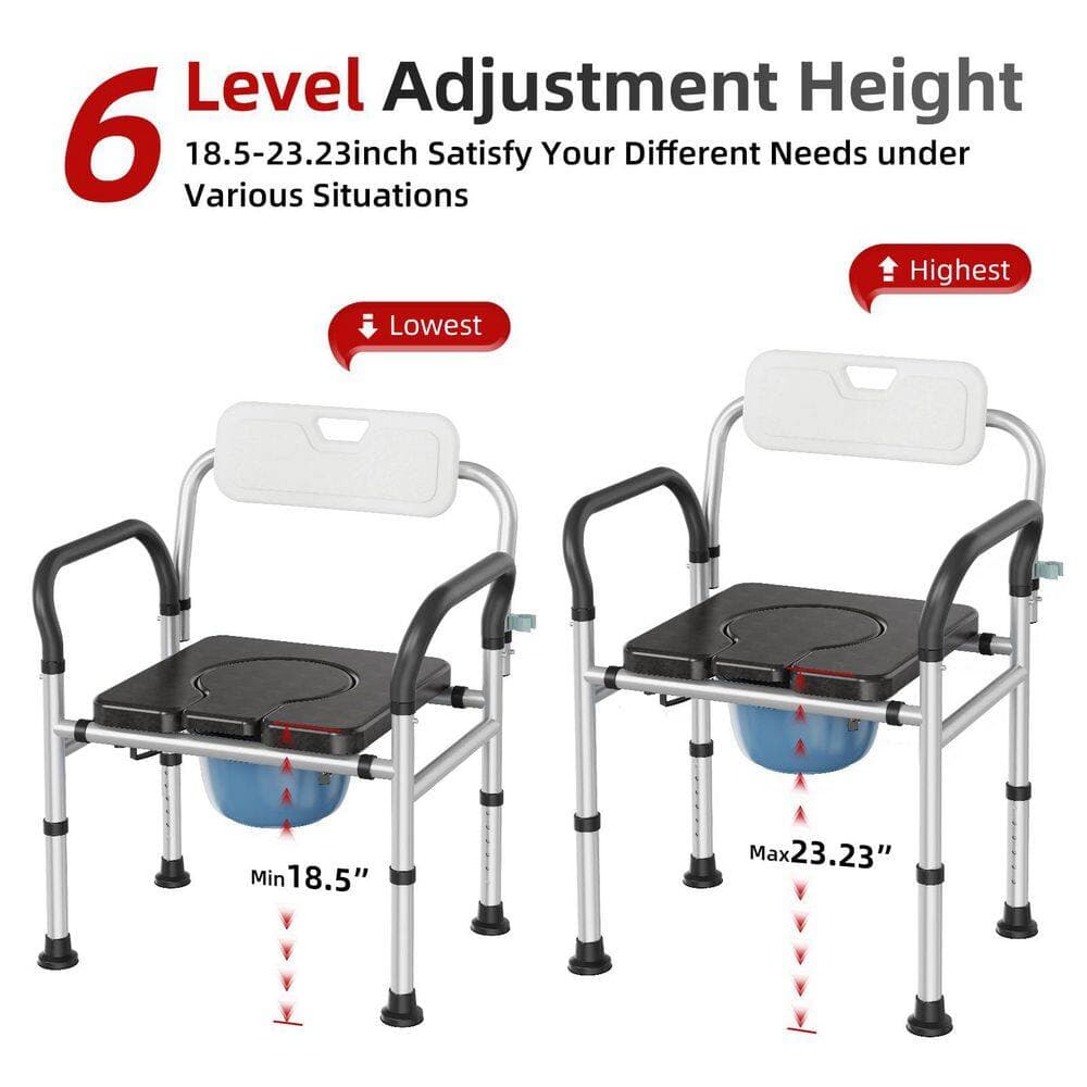 Numhew Bedside Commode Chair with Bucket, Adjustable Height, Raised Toilet Seat with Arms Handles and Back Support for Elderly (2)