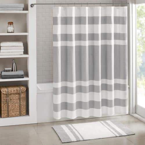 Afoxsos 72 in. W x 84 in. L Polyester Waffle Weave Design Shower Curtain with 3M Treatment in Gray for Showers, Saunas and Tubs (3)