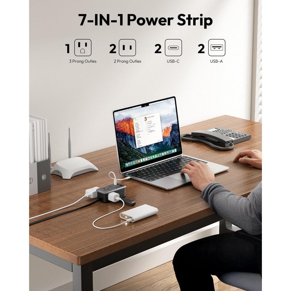 Yichuhaoxi Ultra 65-Watt 4 ft. Gauge 3 /Station 7 in 1 Travel Power Strip with 3-Outlets 4-USB 2 USB C Extension Cord Indoor Black (3)
