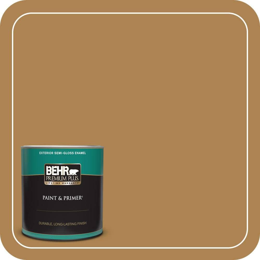 BEHR PREMIUM PLUS 1 qt. #S300-6 Harvest Time Semi-Gloss Enamel Exterior Paint & Primer
