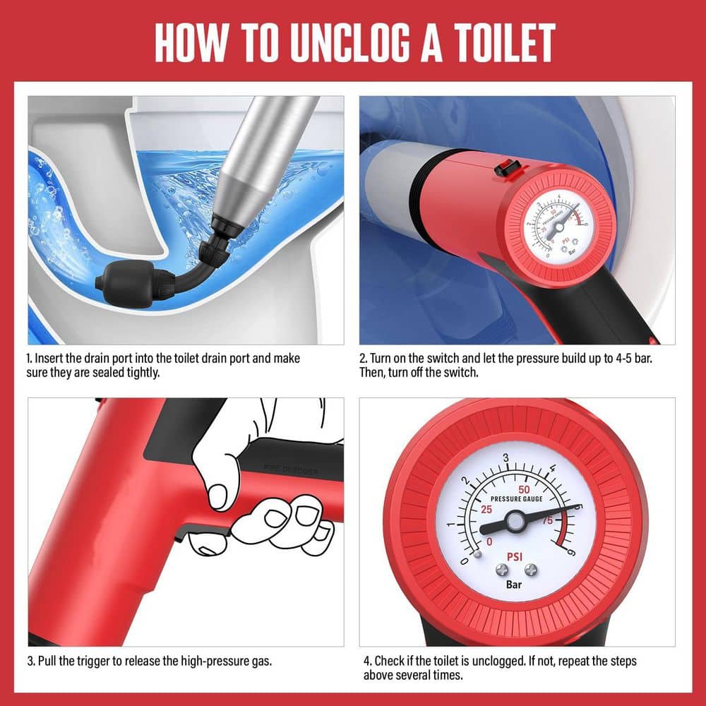 Helhom Electric Toilet Plunger, High Pressure Drain Unclogger, Heavy Duty Versatile Unclogging Tool for Bathroom, Floors (3)