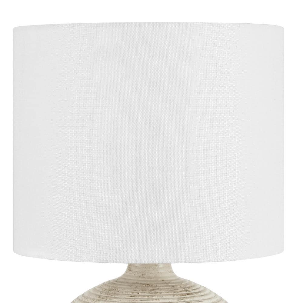 Hampton Bay Finch 22 in. Distressed White Ribbed Table Lamp with White Linen Shade (4)