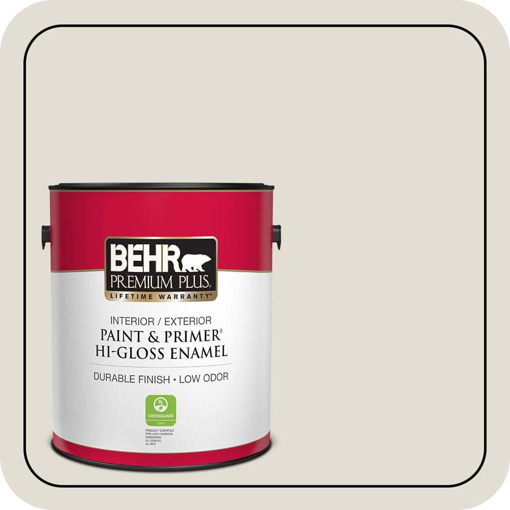 BEHR PREMIUM PLUS 1 gal. #N220-1 Spun Wool Hi-Gloss Enamel Interior/Exterior Paint & Primer (1)