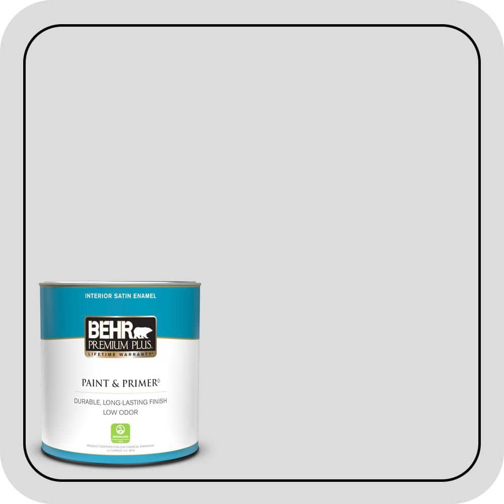 BEHR PREMIUM PLUS 1 qt. #N530-1 Pixel White Satin Enamel Low Odor Interior Paint & Primer