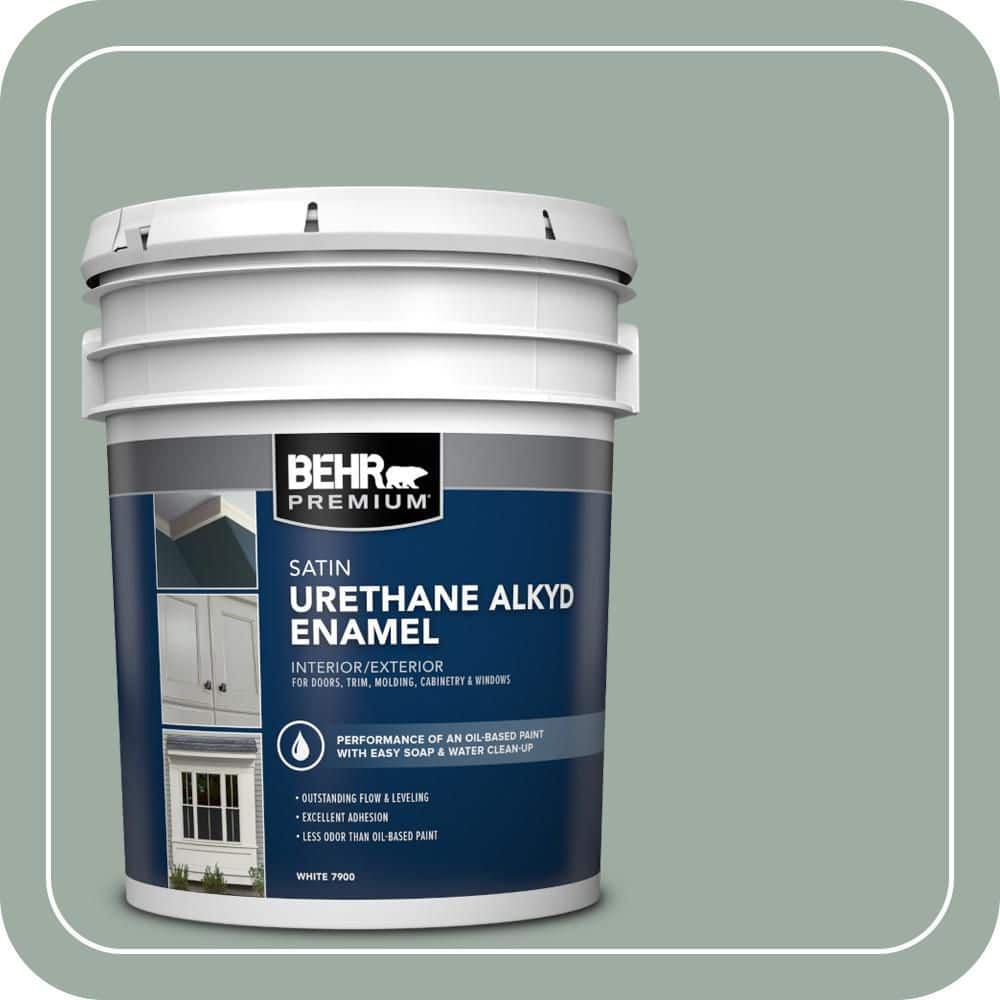 BEHR PREMIUM 5 gal. #AE-39 Danger Isle Urethane Alkyd Satin Enamel Interior/Exterior Paint