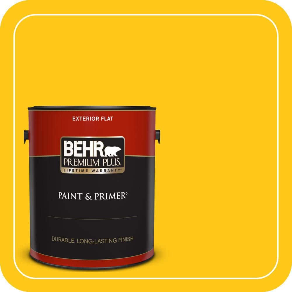 BEHR PREMIUM PLUS 1 gal. #P300-7 Unmellow Yellow Flat Exterior Paint & Primer