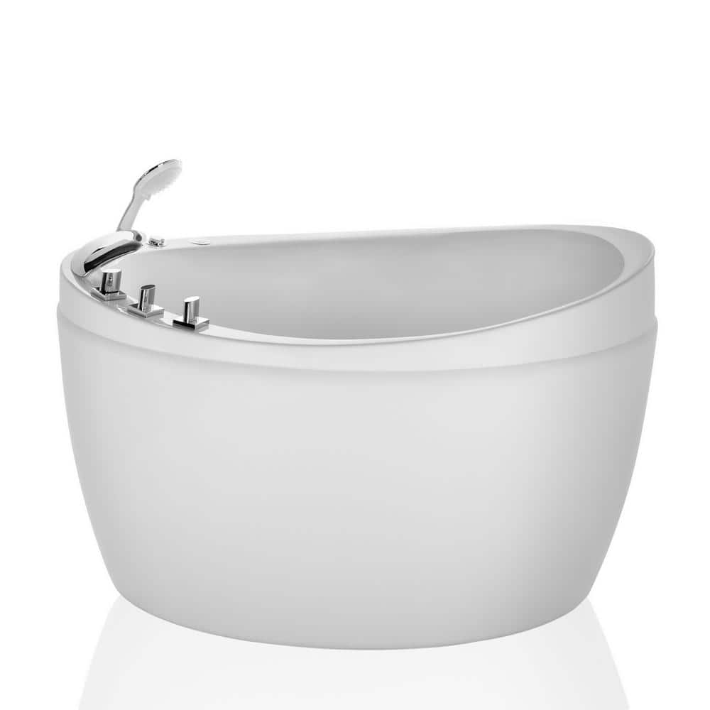 Empava Center Drain Acrylic Flatbottom Air Bath Deep Soaking Freestanding Bathtub with Tub Filler- Hand Shower