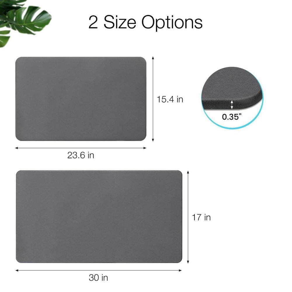Wudkey 15.4 in. x 23.6 in. Diatomite Stone Bath Mat in Dark Grey, Non-Slip Natural Diatomaceous Earth Bathtub Fast Drying Mats (2)