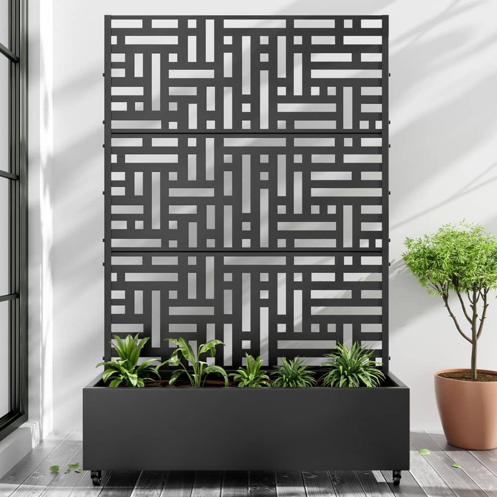 Lumioca 71.37 In. H x 46.8 In. W Black Metal Rectangle Outdoor Planting Box With Climbing Frame Wall Decor. (1)