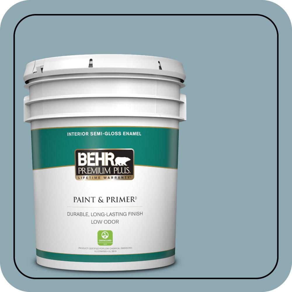 BEHR PREMIUM PLUS 5 gal. #530F-4 Newport Blue Semi-Gloss Enamel Low Odor Interior Paint & Primer