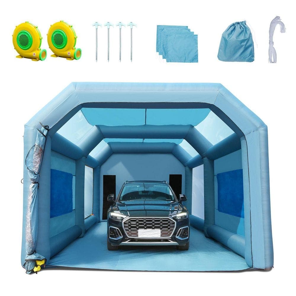 SKYSHALO 28 x 16 x 11 ft. Inflatable Paint Booth, Inflatable Spray Booth, High Powerful 750W+950W Blowers, Air Filter System (1)