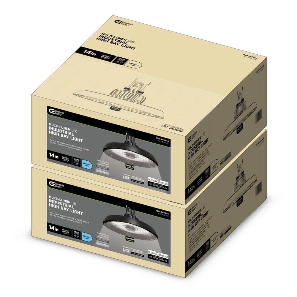 Commercial Electric 14 in. Black Integrated LED Dimmable High Bay Light at 30000 Lumens, 5000K Daylight (2-Pack)