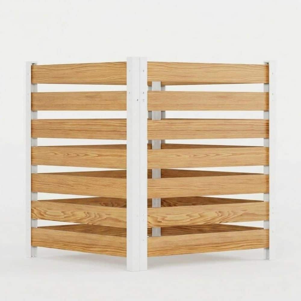 Misopily 38 in. W x 42 in. H Natural Wood Privacy Fence Outdoor Louvered 2 Pack for Garden Patio Pool Equipment Trash Bin White (1)