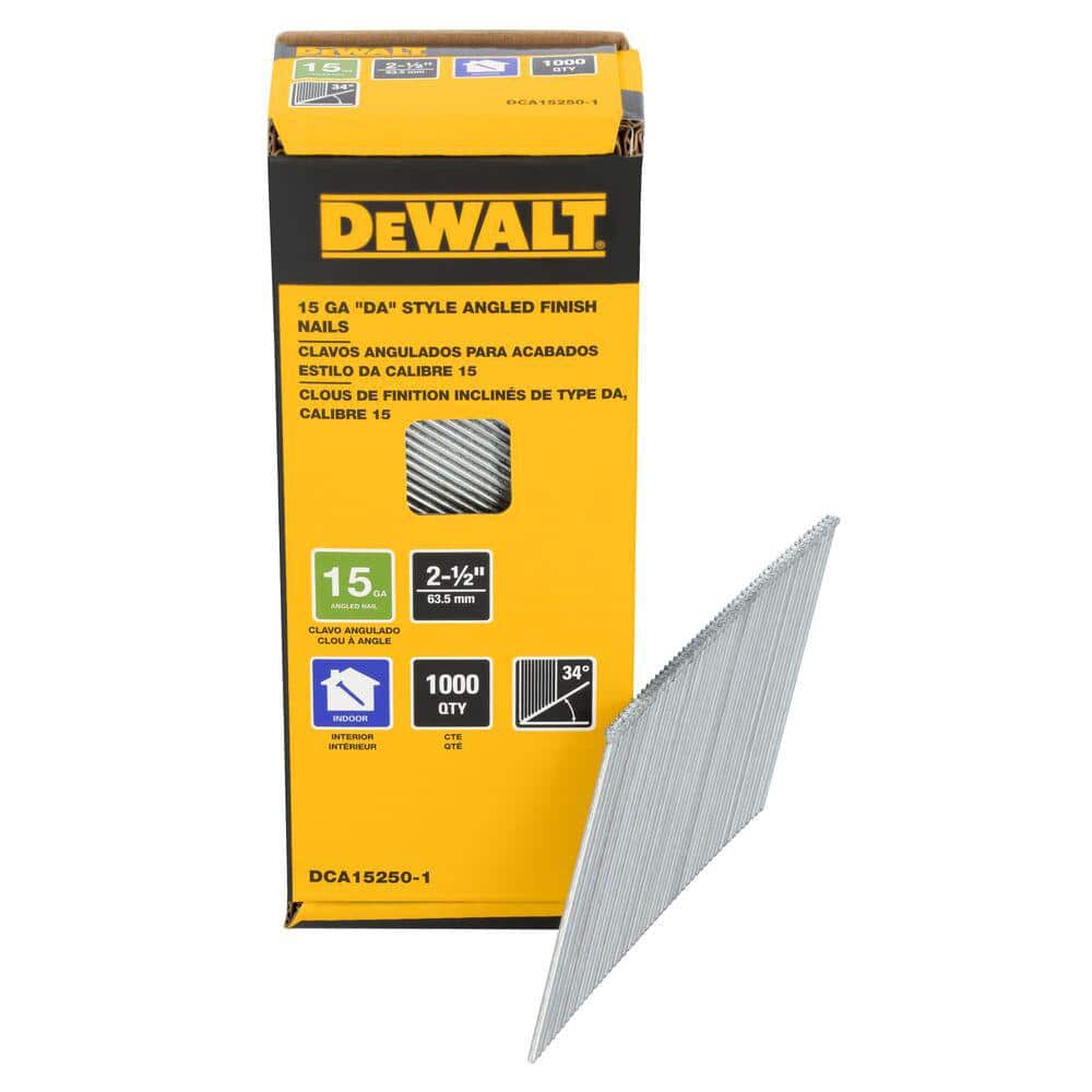 DEWALT 2-1/2 in. x 15-Gauge 34-Degree DA Bright Finish Nails (1000-Pack) (1)