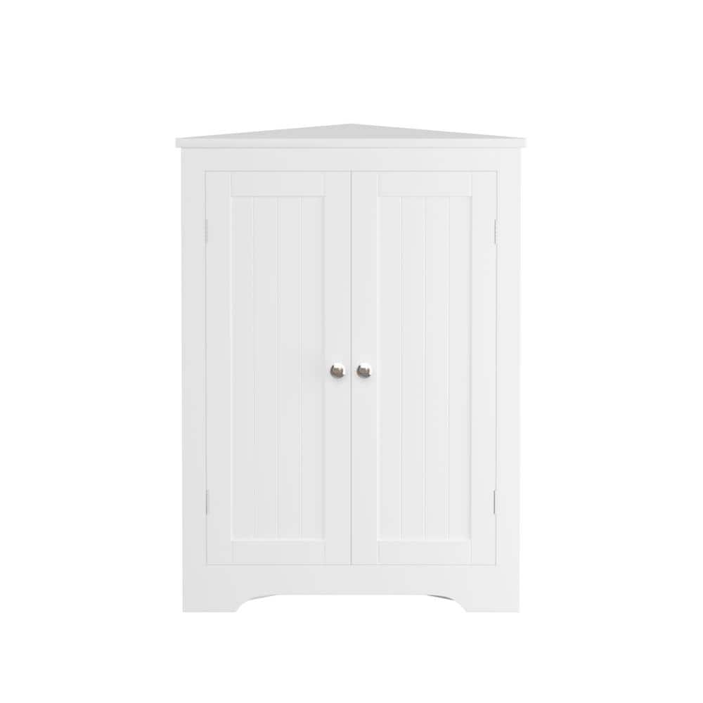 Tenleaf 23.62 in. W x 12.40 in. D x 31.89 in. H White MDF Freestanding Linen Cabinet Corner Cabinet with Adjustable Shelf (1)