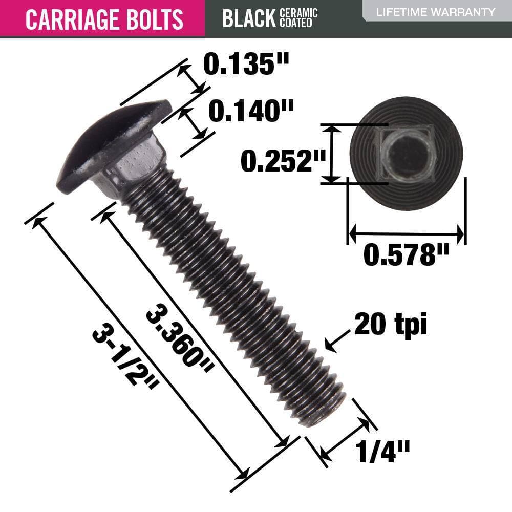 DECKMATE 1/4 in. -20 x 3-1/2 in. Black Deck Exterior Carriage Bolt (4)